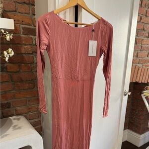 Pink Maxi Long Sleeve Dress With Open Back